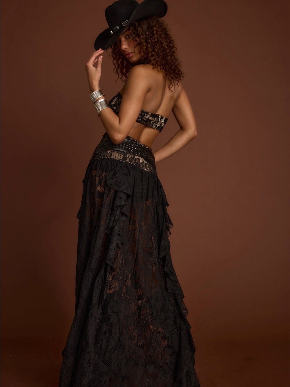 NWOT 12th Tribe Princesa Black Lace Drop Waist Maxi Dress - Picture 4 of 5
